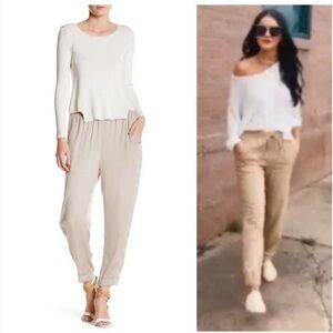 𝅺Lysse  size XL tan cropped satin pant tummy control elastic waist fits 14-16